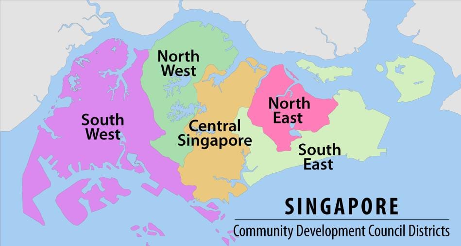 地图上的新加坡区域