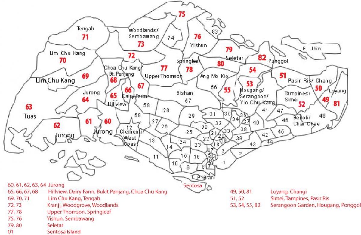 新加坡的邮政编码的地图
