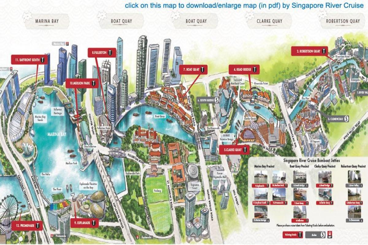 地图上的新加坡河游船